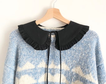 Black Cotton Frill Collar: Detachable Layering Collar, Handmade UK