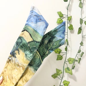 Diadema de alambre con estampado de pintura de Van Gogh, diadema ancha, diadema de nudo de envoltura de pelo, aspecto de bufanda de cabeza, campo de trigo con cipreses diadema impresa