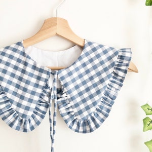 Blue Gingham Removable Collar, Frill collar, Detachable Frill collar, Layering Collar, Cotton Collar, Oversized Collar
