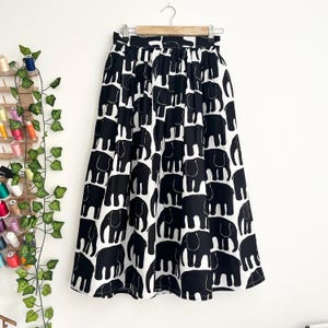Elephant Print Cotton Poplin Midi Skirt, Bright Floral Print Skirt, Flared Midi skirt, 1950 Skirt, Full Skirt