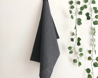 Charcoal Grey 100% Linen Tea Towel, Washed Linen Kitchen Towel, Linen Dish Towel