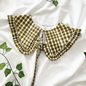 Gingham Removable Collar, Frill collar, Detachable Frill collar, Layering Collar, Cotton Collar, Oversized Collar image 1