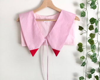 Pink Cotton Removable Collar, Sailor Collar, V-Neck collar, Detachable collar, Layering Collar, Oversized Collar