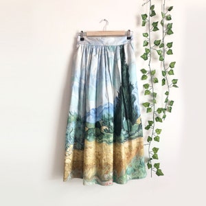 Van Gogh Printed Cotton Midi Skirt, Art Print Skirt, Wearable Art skirt, 1950 Skirt, Full Skirt, Wheat Field with Cypresses Printed Skirt