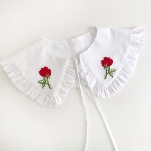 Rose Patch White Cotton Removable Collar, Frill collar, Detachable Frill collar, Layering Collar, Oversized Collar- White