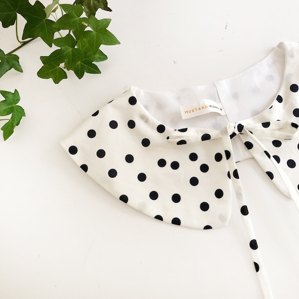 Polka Print Katoen Afneembare Kraag, Afneembare kraag, Peter Pan Kraag, Gelaagde Kraag- Polkadot Print