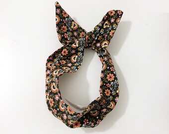 Printed Curduroy Wire Headband, Wide headband, Hair Wrap Knot headband, Head Scarf look,