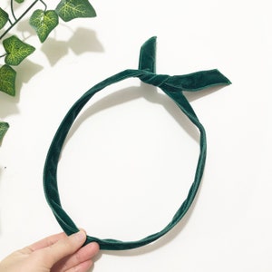 Forest Green Thin Velvet Wire Headband, Skinny headband, Hair Wrap Knot headband, Head Scarf look, Green Velvet headband
