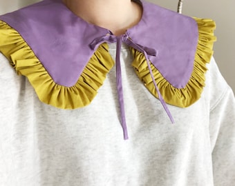 Color Block Cotton Rüschenhalsband: Lavendel & Senf Abnehmbares Halsband
