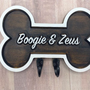 Dog Leash Holder, Dog Sign, Personalized Dog Sign, Wall Hanging, Dog Mom, Home Decor, Pet Decor, Bone Sign