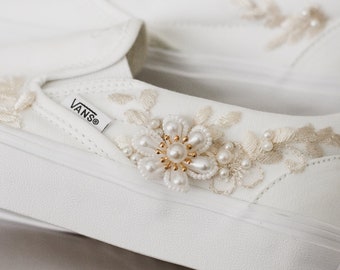 Luxury Embroidered Slip on Bridal Vans | Pearl Bridal Shoes | Custom Wedding Sneakers | Shoes for Bride | Gift for Bride | Bridal Sneakers |