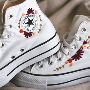 Fall Embroidered Platform Converse Shoes | Hand Embroidered Shoes | Autumn Colored Chucks | Custom Bridal Shoes | Comfy Wedding Shoes