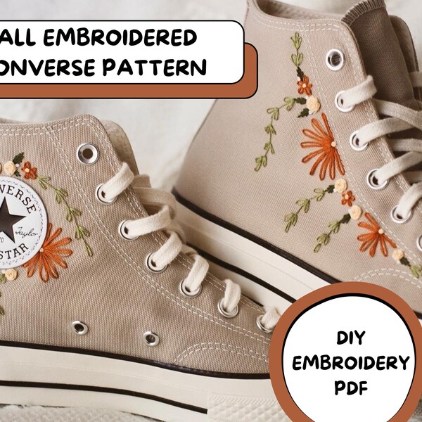 Fall Embroidered Converse Pattern PDF | DIY Download Shoe Embroidery Pattern | Embroidery PDF | Shoe Embroidery Instructions |