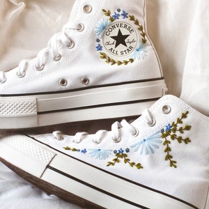 Bridal Embroidered Platform Converse | Wedding Shoes | Wedding Shoes | Shoes for A Bride | Embroidered Bride Shoes | Gifts | Something Blue