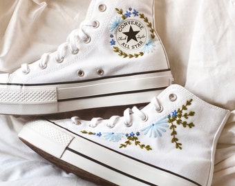 Bridal Embroidered Platform Converse | Wedding Shoes | Wedding Shoes | Shoes for A Bride | Embroidered Bride Shoes | Gifts | Something Blue