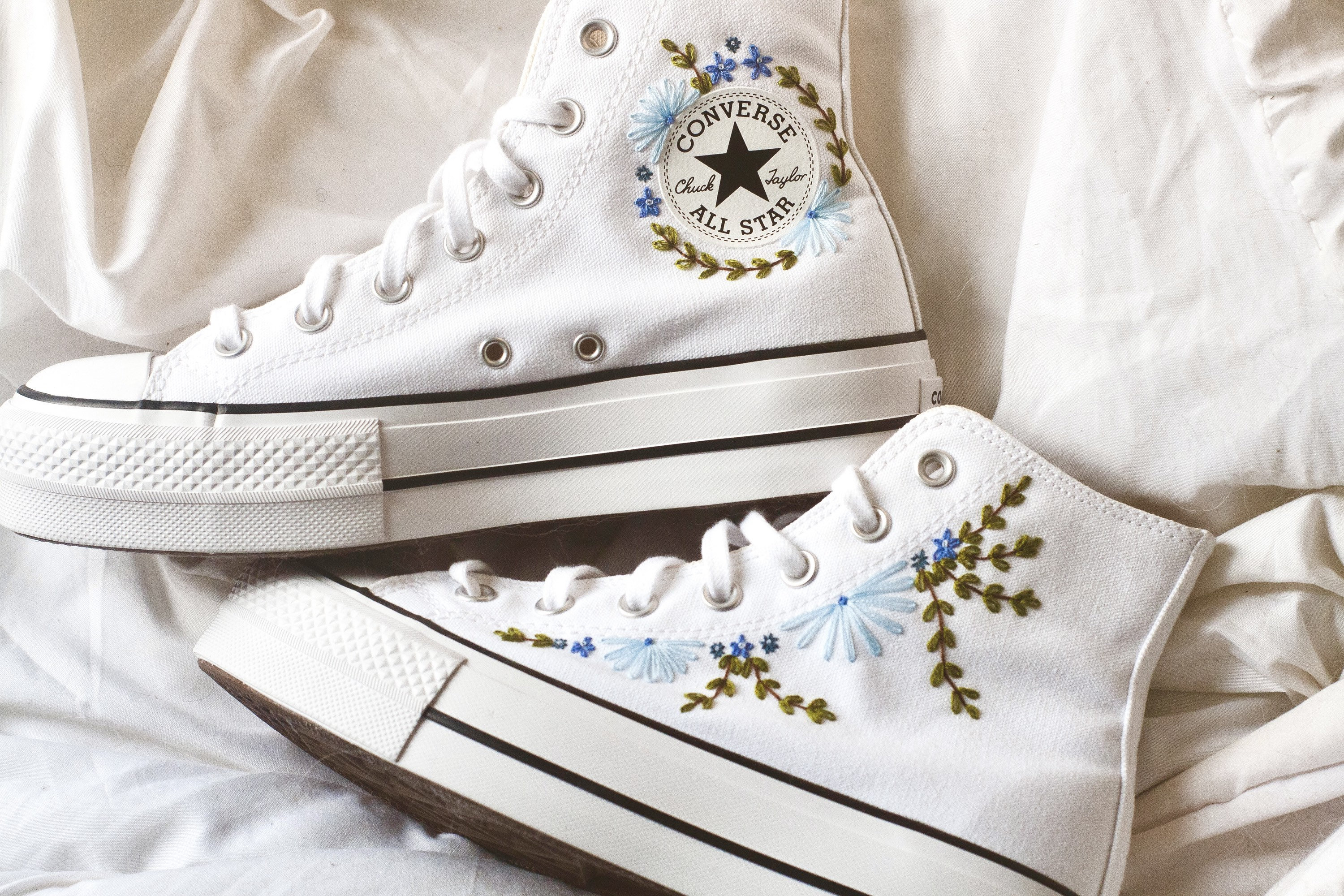 Ejercer Eliminar sanar Something Blue Bridal Bordado Platform Converse / Zapatos De - Etsy España