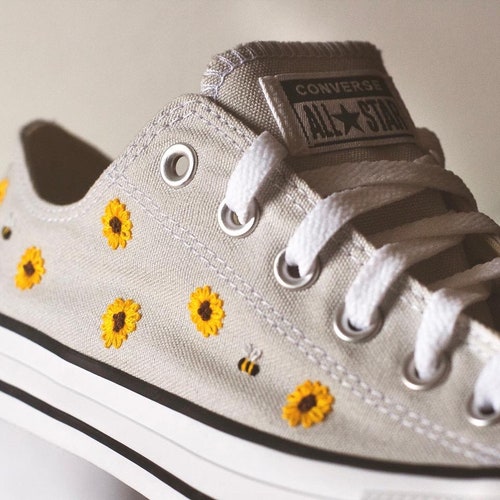 Embroidered Sunflower Converse All Star Shoes Hand Etsy