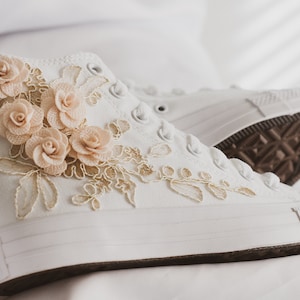 Rose Gold Luxury Embroidered Bridal Converse Prom Sneakers Bridal Sneakers Wedding Converse Quinceañera Shoes Gift for Bride image 5