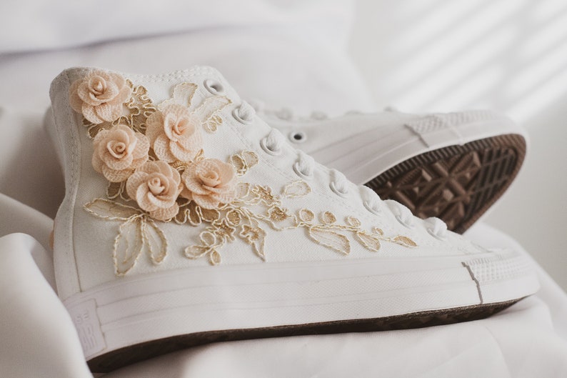 Rose Gold Luxury Embroidered Bridal Converse Prom Sneakers Bridal Sneakers Wedding Converse Quinceañera Shoes Gift for Bride image 5
