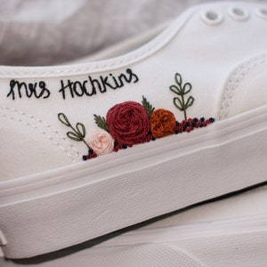 Rose Embroidered Bridal Vans | Hand Embroidered Bridal Sneakers | Custom Wedding Shoes | Sneakers for Bride | Custom Wedding Vans |