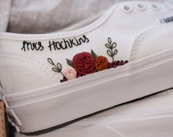 Rose Embroidered Bridal Vans | Hand Embroidered Bridal Sneakers | Custom Wedding Shoes | Sneakers for Bride | Custom Wedding Vans |