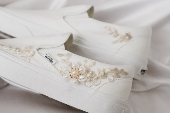 Luxury Embroidered Slip on Bridal Vans Pearl Bridal Shoes Custom Wedding  Sneakers Shoes for Bride Gift for Bride Bridal Sneakers 