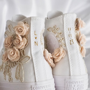 Rose Gold Luxury Embroidered Bridal Converse Prom Sneakers Bridal Sneakers Wedding Converse Quinceañera Shoes Gift for Bride image 3