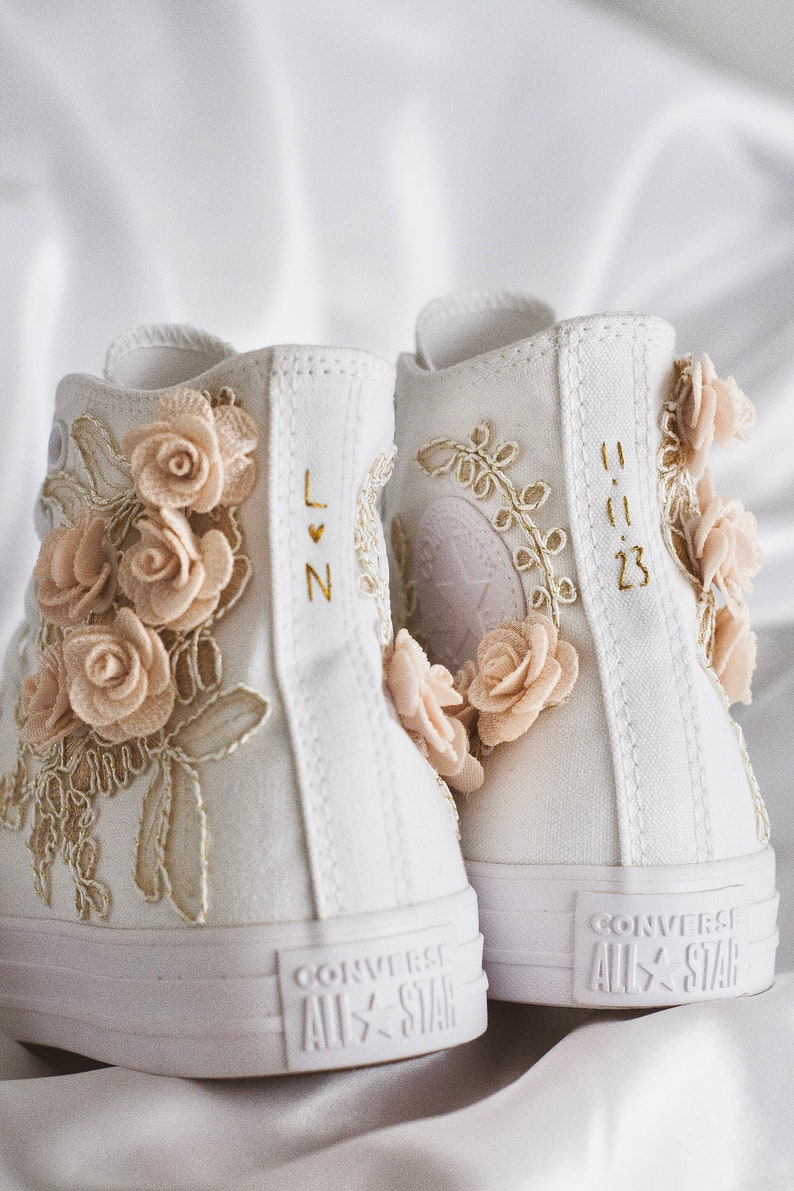 Rose Gold Luxury Embroidered Bridal Converse Prom Sneakers Bridal Sneakers Wedding Converse Quinceañera Shoes Gift for Bride image 3