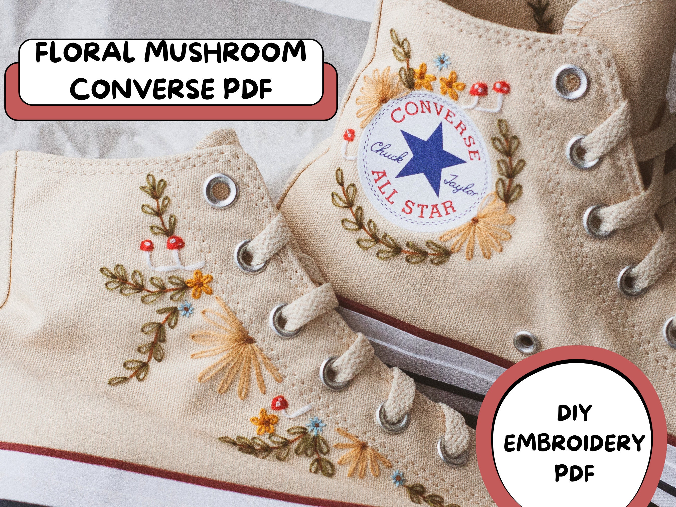 Mushroom Floral Embroidered Converse Pattern PDF | DIY