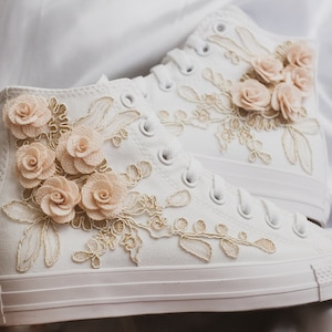 Rose Gold Luxury Embroidered Bridal Converse Prom Sneakers Bridal Sneakers Wedding Converse Quinceañera Shoes Gift for Bride image 1