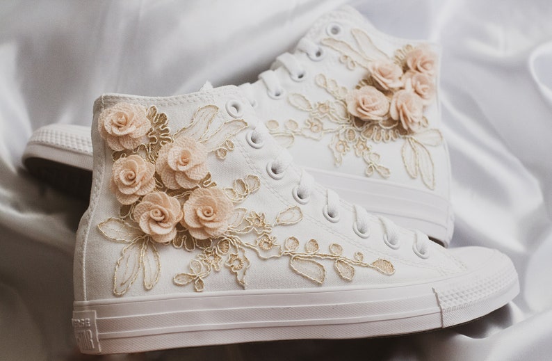 Rose Gold Luxury Embroidered Bridal Converse Prom Sneakers Bridal Sneakers Wedding Converse Quinceañera Shoes Gift for Bride image 1