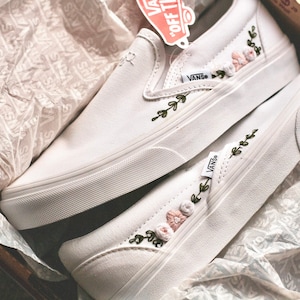 Bridal Slip on Vans | Embroidered Slip on Vans for Bride | Wedding Vans | Embroidered Wedding Shoes | Gift for Bride | Bridal Vans