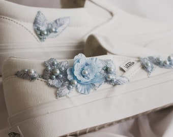 Something Blue Luxury Bridal Embroidered Slip on Vans | Wedding Vans | Custom Bridal Sneakers | Vans for Bride | Beaded Wedding Shoes |