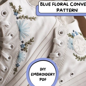 Blue Floral Embroidered Converse Pattern PDF | DIY Download Shoe Embroidery Pattern | Embroidery PDF | Shoe Embroidery Instructions |