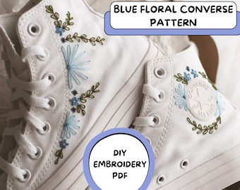 Blue Floral broidered Converse Pattern PDF | DIY Download Shoe Embroidery Pattern | Embroidery PDF | Shoe Embroidery Instructions |