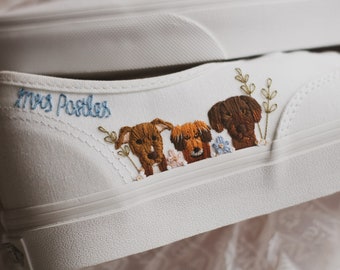 Embroidered Pet Bridal Vans | Custom Embroidered Wedding Shoes | Dog & Cat Customizable Bride Shoes | Wedding Sneakers | Bridal Pet Sneakers