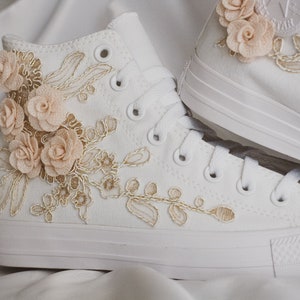 Rose Gold Luxury Embroidered Bridal Converse Prom Sneakers Bridal Sneakers Wedding Converse Quinceañera Shoes Gift for Bride image 4