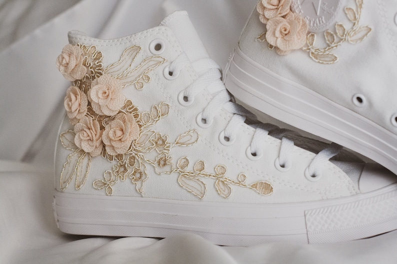 Rose Gold Luxury Embroidered Bridal Converse Prom Sneakers Bridal Sneakers Wedding Converse Quinceañera Shoes Gift for Bride image 4