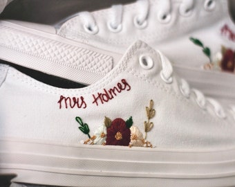 Embroidered Bridal Converse | Comfy Bride Shoes | Custom Wedding Shoes | Embroidered Low Top Chucks | Gifts for the Bride