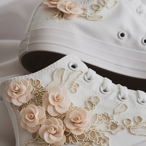 Rose Gold Luxury Embroidered Bridal Converse Prom Sneakers Bridal Sneakers Wedding Converse Quinceañera Shoes Gift for Bride image 2