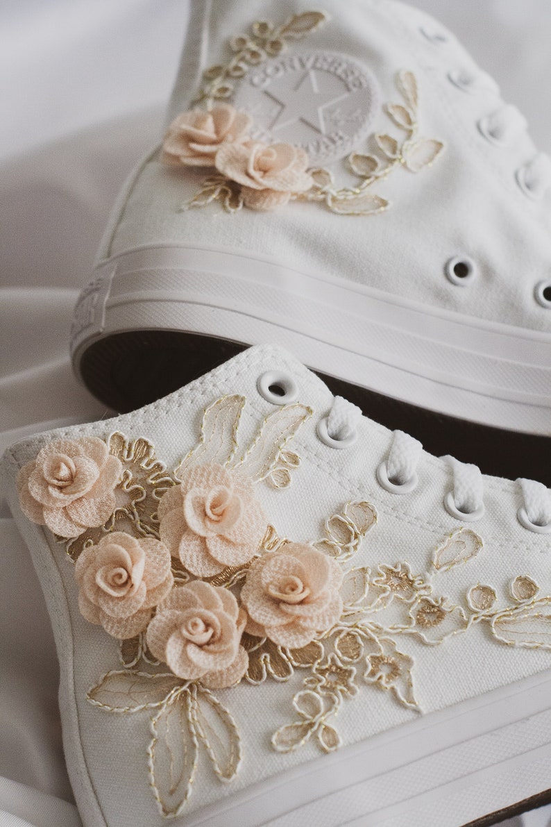 Rose Gold Luxury Embroidered Bridal Converse Prom Sneakers Bridal Sneakers Wedding Converse Quinceañera Shoes Gift for Bride image 2