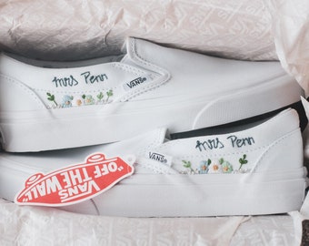 Embroidered Wedding Slip On Vans | Custom Wedding Shoes | Hand Embroidered Personalized Bridal Shoes | Custom Slip on Vans | Comfy Bride