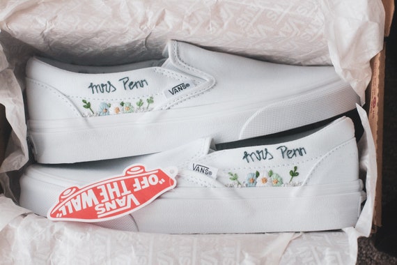 Embroidered Wedding Slip on Vans Custom Wedding Shoes Hand Embroidered  Personalized Bridal Shoes Custom Slip on Vans Comfy Bride -  Canada