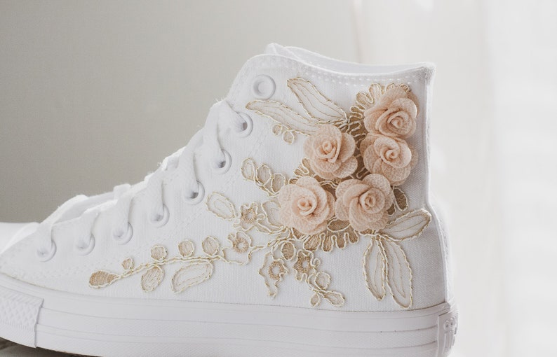 Rose Gold Luxury Embroidered Bridal Converse Prom Sneakers Bridal Sneakers Wedding Converse Quinceañera Shoes Gift for Bride image 6