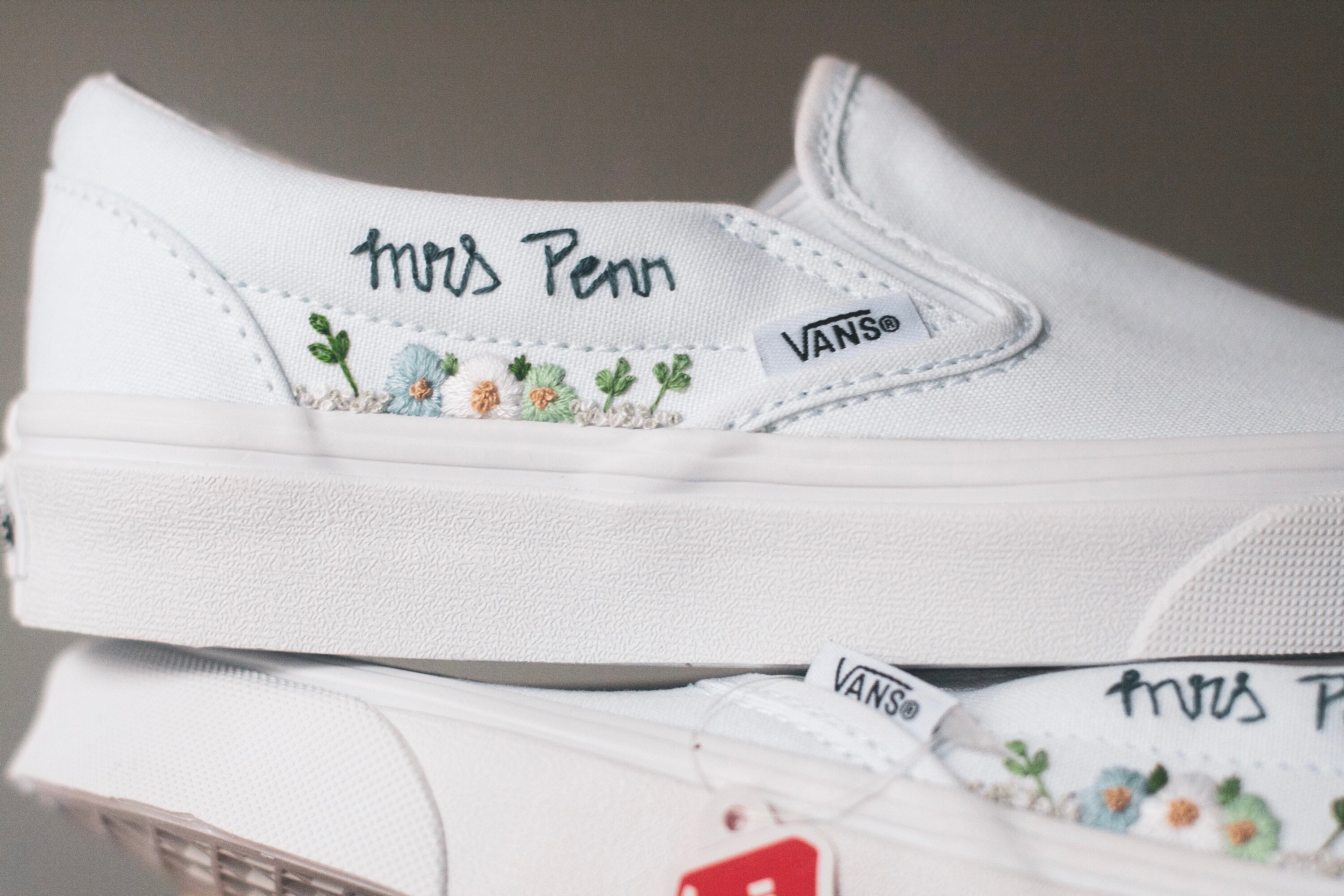 Embroidered Wedding Slip On Vans Custom Wedding Shoes Hand Etsy