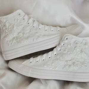 White Luxury Embroidered Bridal Converse | Custom Prom Sneakers | Bridal Sneakers | Wedding Converse | Quinceañera Shoes | Gift for Bride
