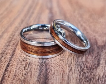 Stainless steel and rosewood ring - Hand made bent wood ring - Wooden wedding band - Engagement ring -  Natural jewellery