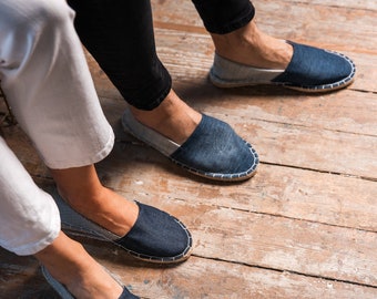 Damen Slipper Espadrilles Jeans Denim Freizeit Schuhe Flats 817379 Trendy Neu 