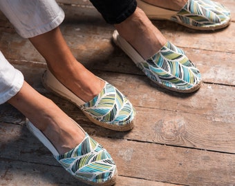 Couple Espadrilles DIY kit_Leaf print Espadrilles_Matching couple shoes_DIY espadrille kit_Birthday gift handmade_Gift for couple