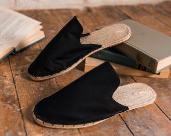 Espadrilles Mules Men DIY kit: custom black mules men_diy kit for men_DIY custom shoe_DIY men mules kit_espadrille shoe kit _jute sole